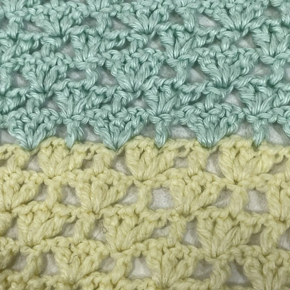 Baby Crochet Afghan Blanket‎ Pastel Striped Green Yellow White 56x48
